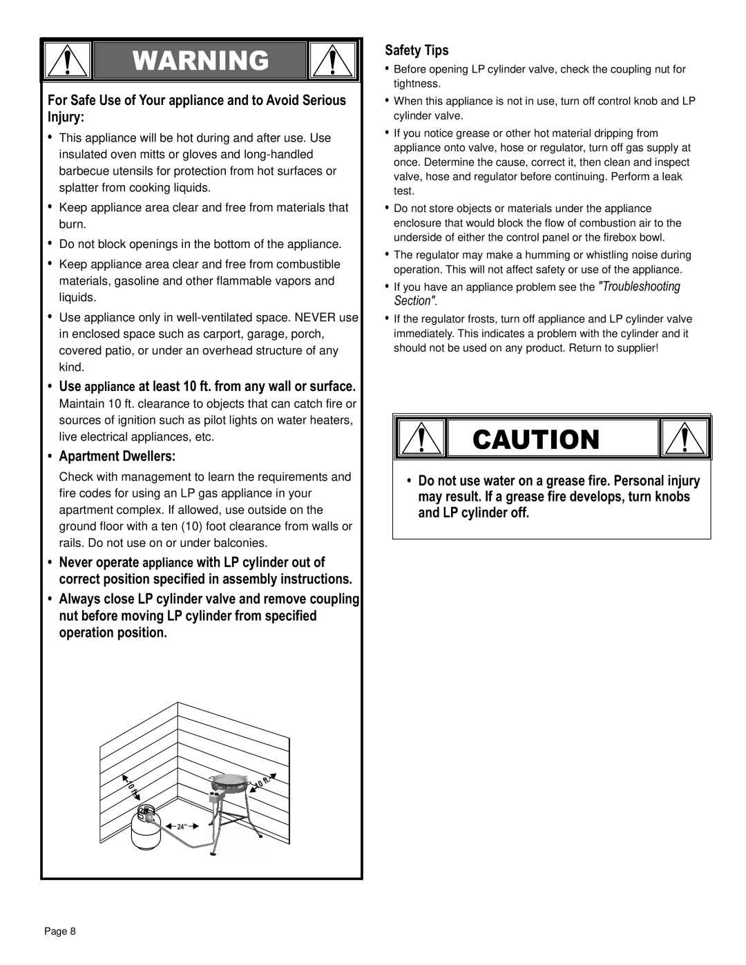 Char-Broil 11101706 manual For Safe Use of Your appliance and to Avoid Serious Injury, Apartment Dwellers, Safety Tips 