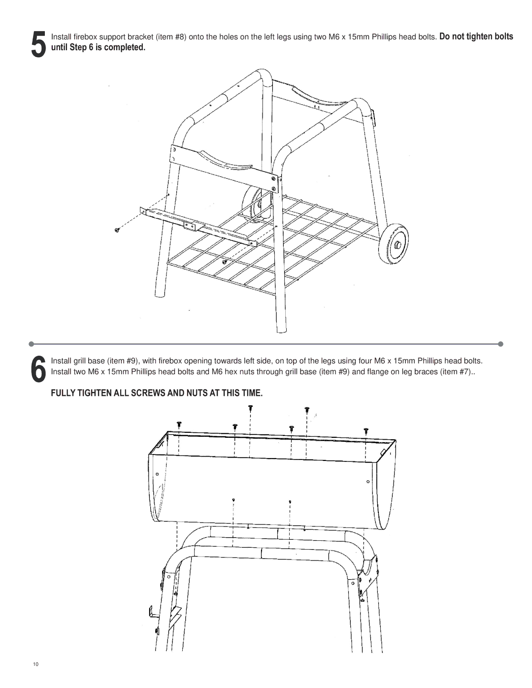 Char-Broil 11201566 manual Fully Tighten ALL Screws and Nuts AT this Time 