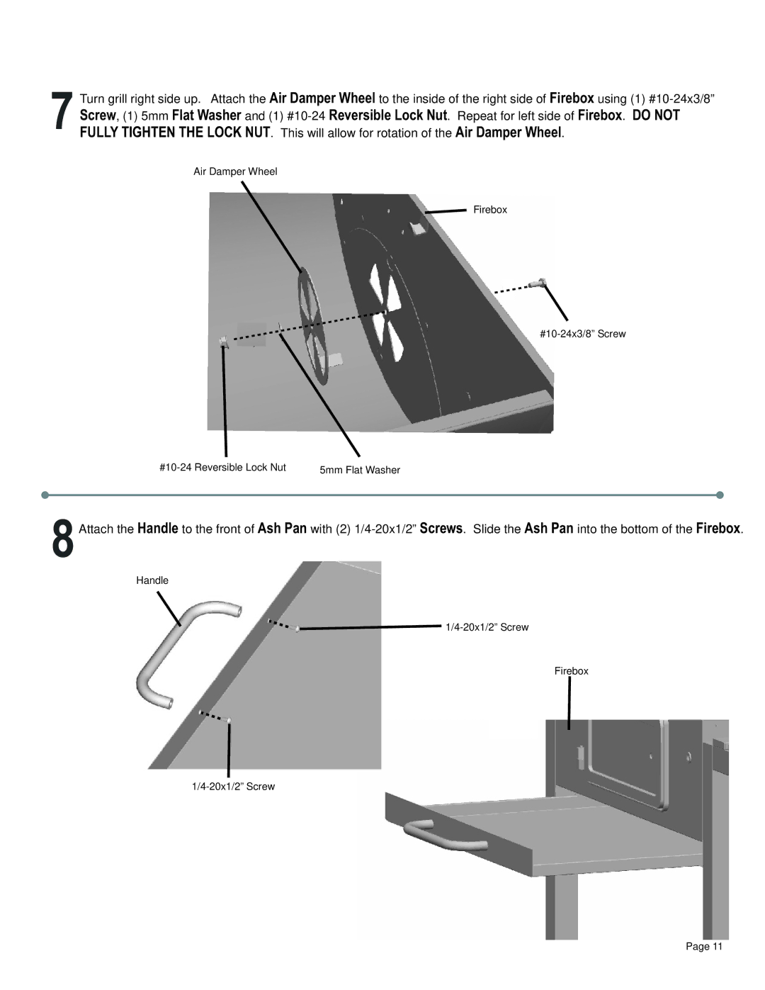 Char-Broil 11301672 manual Handle 20x1/2 Screw Firebox 