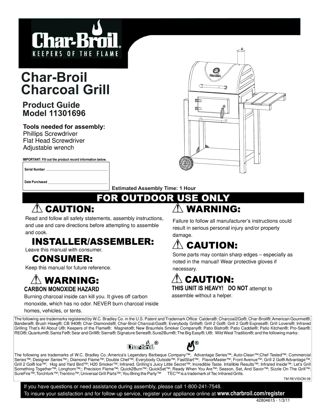 Char-Broil 11301696 manual Char-Broil Charcoal Grill 