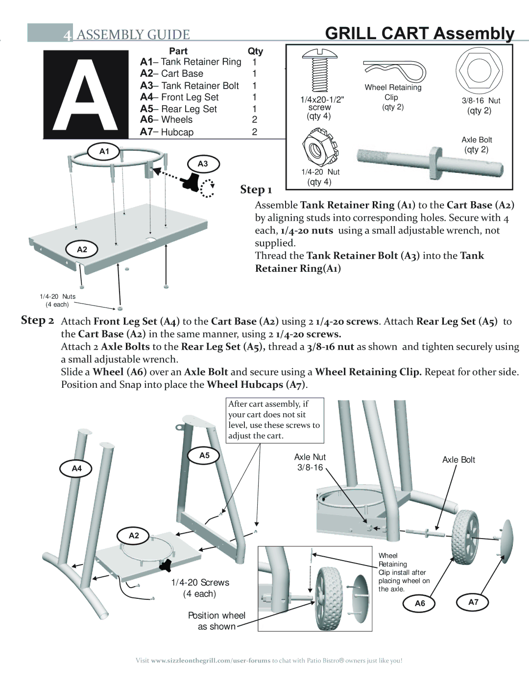 Char-Broil 11601558-A1, 11601579 manual Grill Cart Assembly, Supplied, Part Qty 