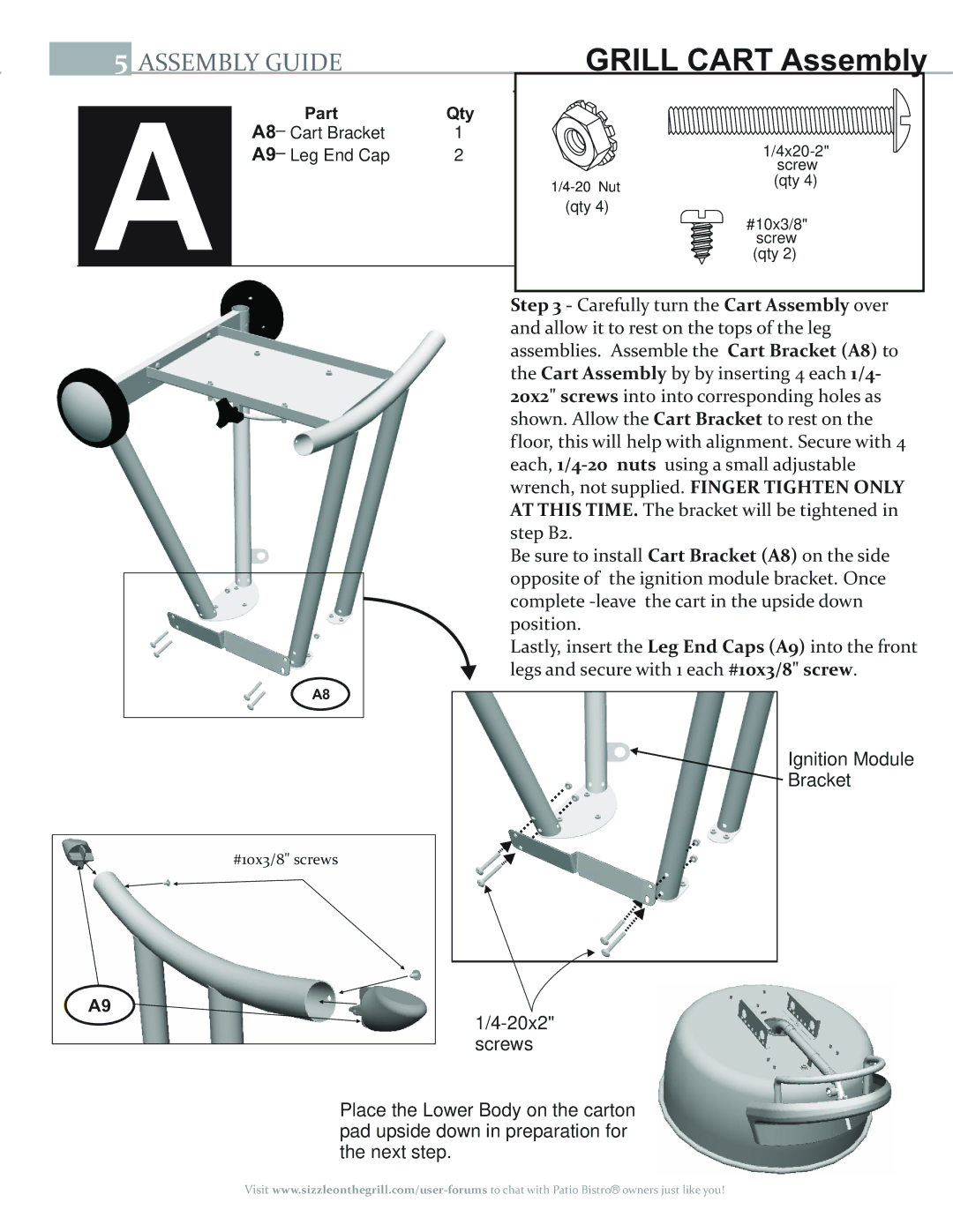 Char-Broil 11601579, 11601558-A1 manual Grill Cart Assembly, A8 Cart Bracket A9 Leg End Cap 