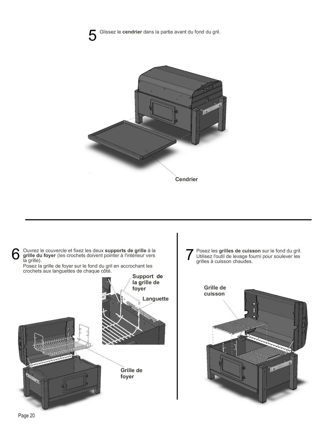 Char-Broil 12301388 manual Support de la grille de foyer Languette, Grille de Cuisson Grille de foyer 