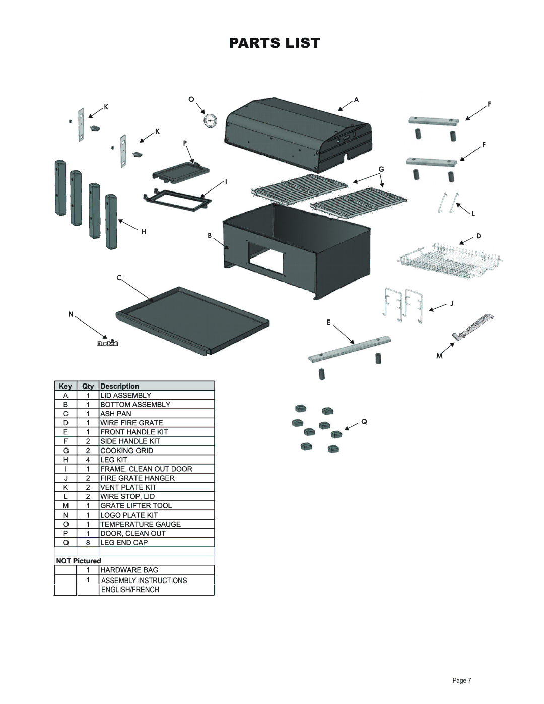 Char-Broil 12301388 manual Parts List 