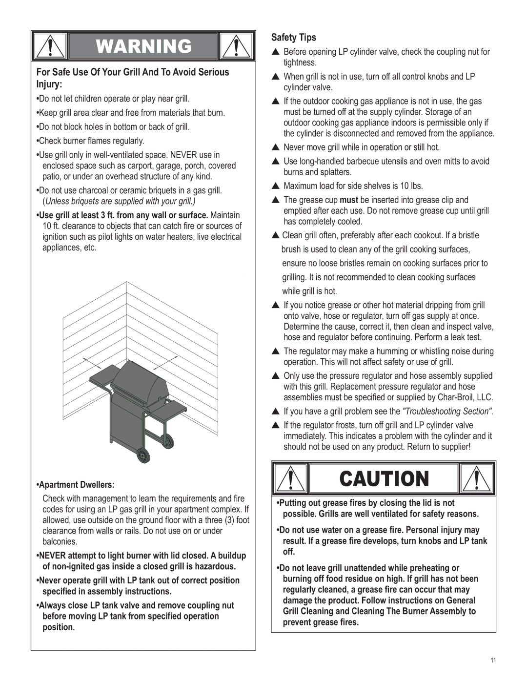 Char-Broil 415.161209 manual For Safe Use Of Your Grill And To Avoid Serious Injury, Safety Tips 