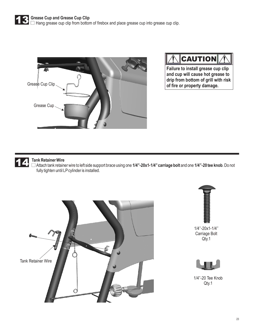 Char-Broil 415.161209 manual Grease Cup and Grease Cup Clip, Tank Retainer Wire 
