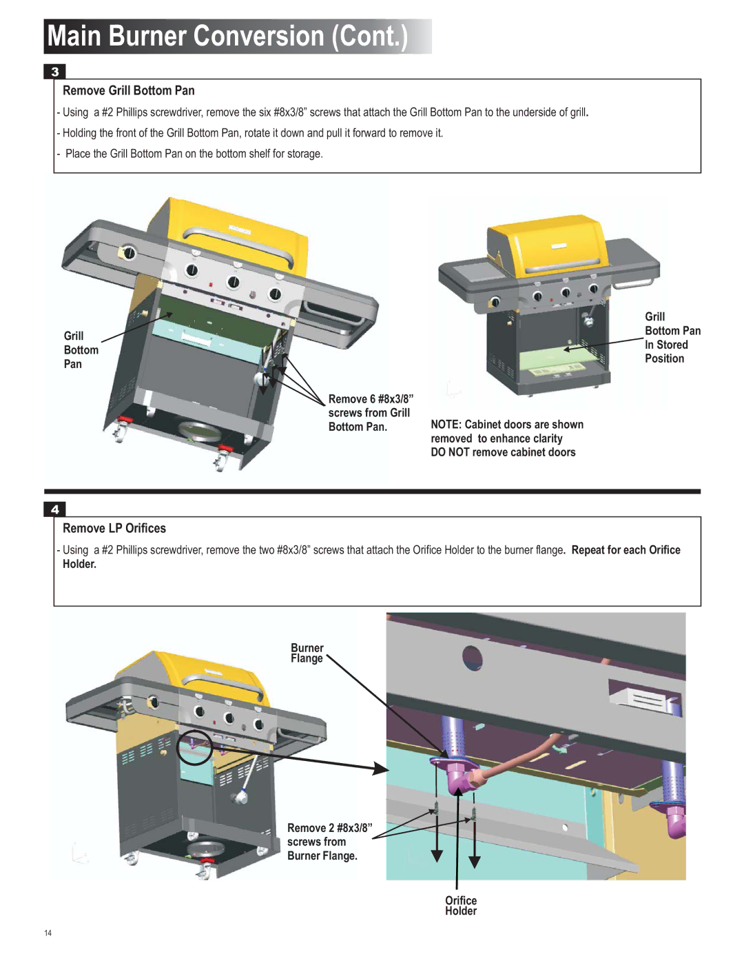 Char-Broil 4539937 manual Remove Grill Bottom Pan, Remove LP Orifices 