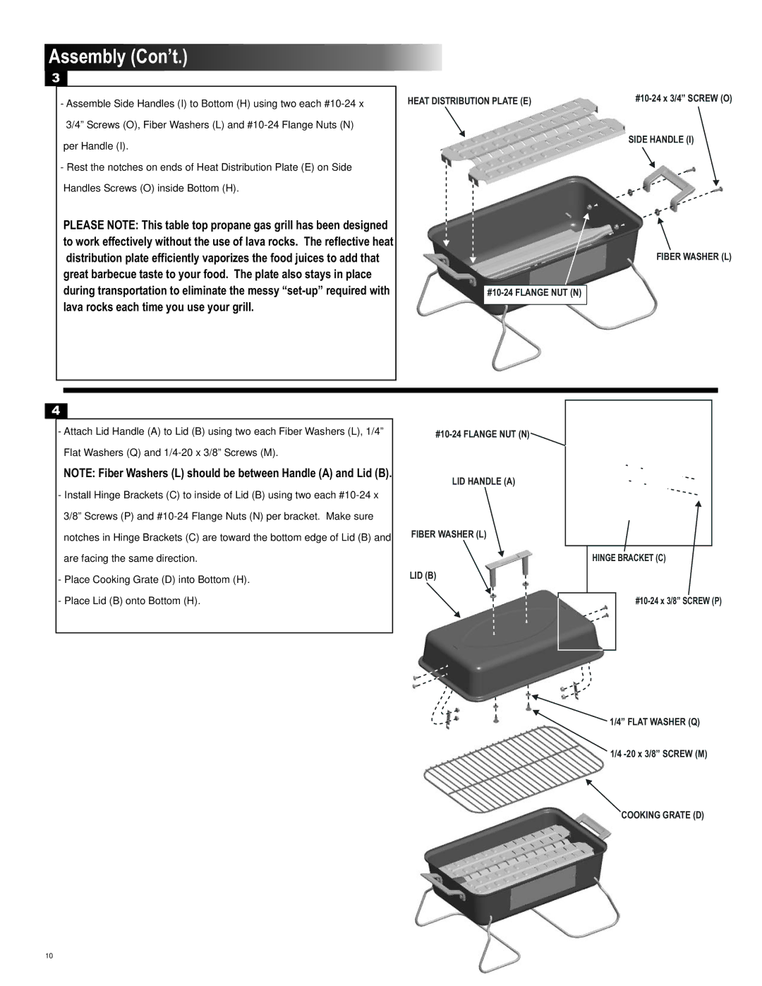 Char-Broil 461111811 manual Assembly Con’t 