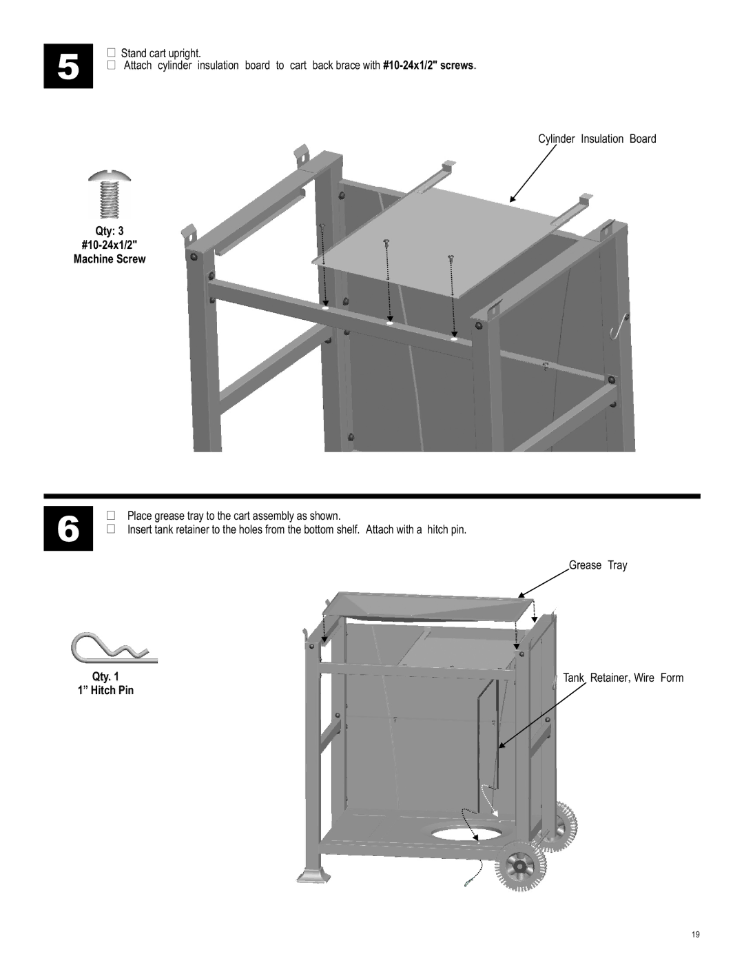 Char-Broil 463210510 manual Qty #10-24x1/2 Machine Screw, Qty Tank Retainer ,Wire Form Hitch Pin 