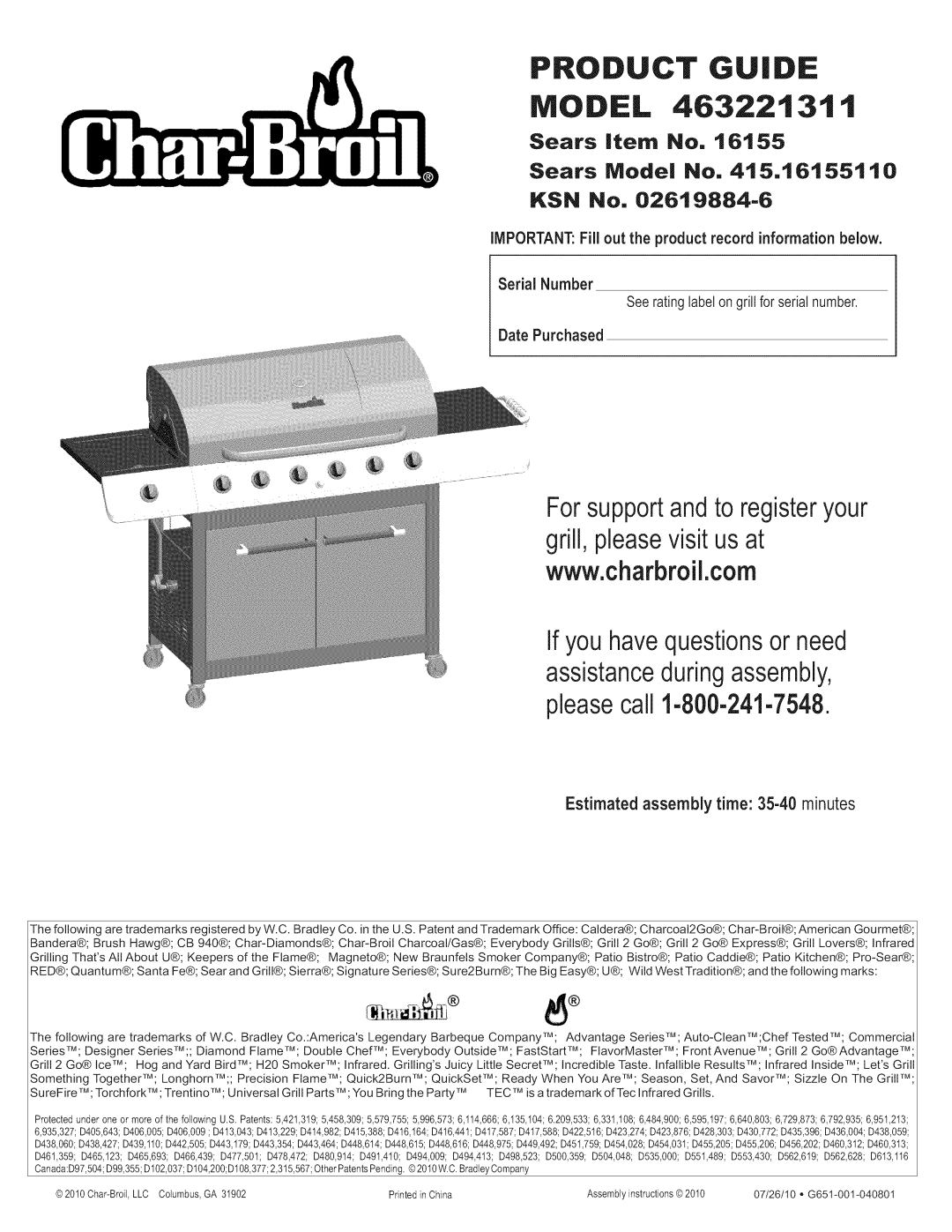 Char-Broil 463221311 manual Model 46322131 t 