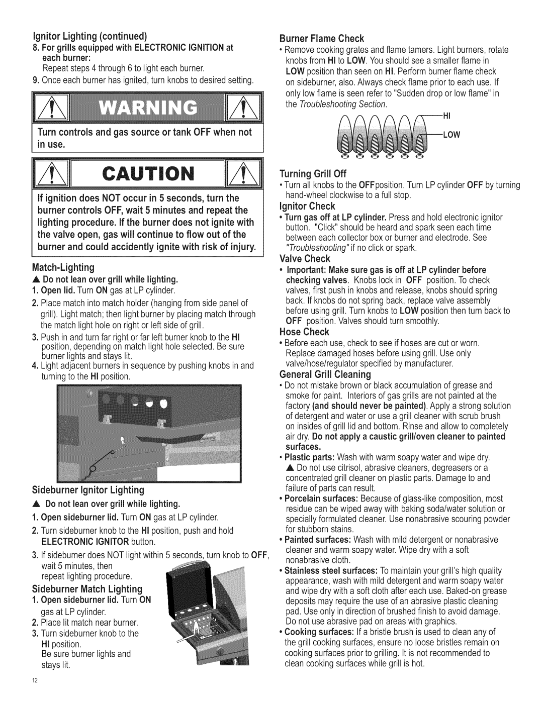 Char-Broil 463221311 manual Match-Lighting, Do not lean over grill while lighting 