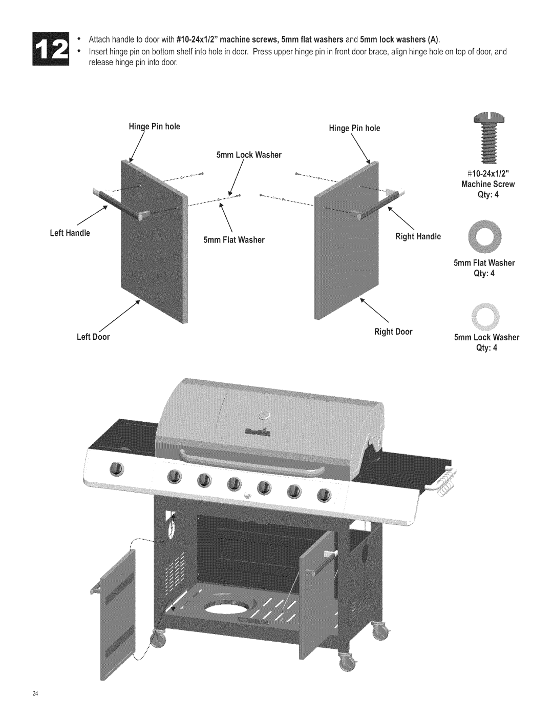 Char-Broil 463221311 manual Him!e Pin hole, MachineScrew, Left Handle 