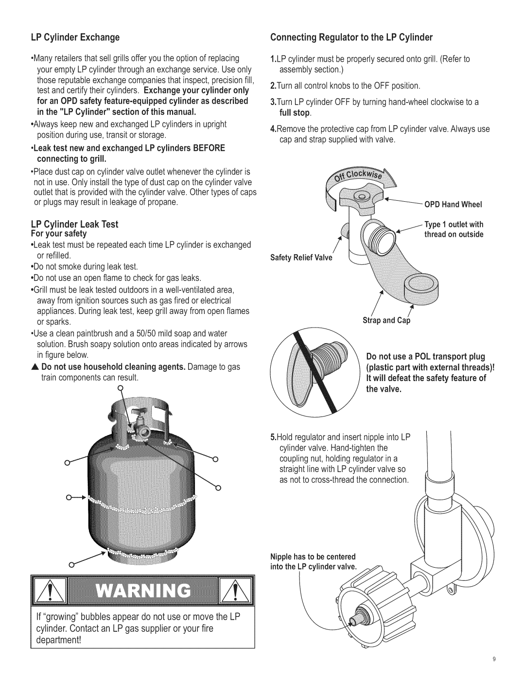 Char-Broil 463221311 manual LP Cylinder Exchange Connecting Regulator to the LP Cylinder 