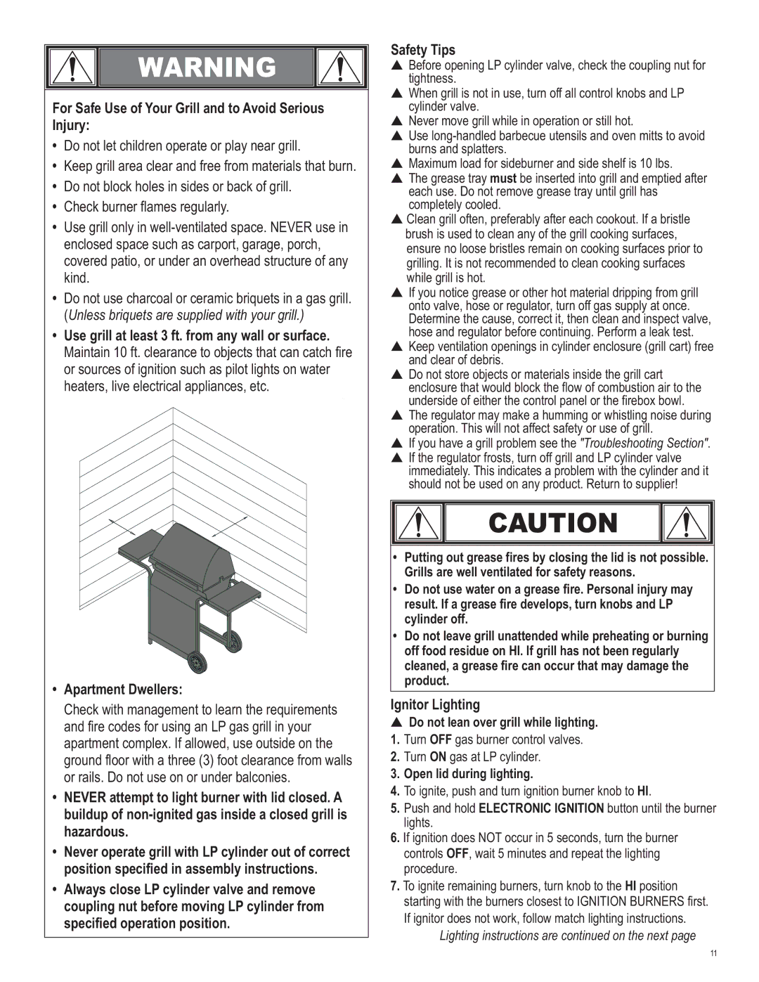 Char-Broil 463230510 For Safe Use of Your Grill and to Avoid Serious Injury, Ignitor Lighting, Open lid during lighting 