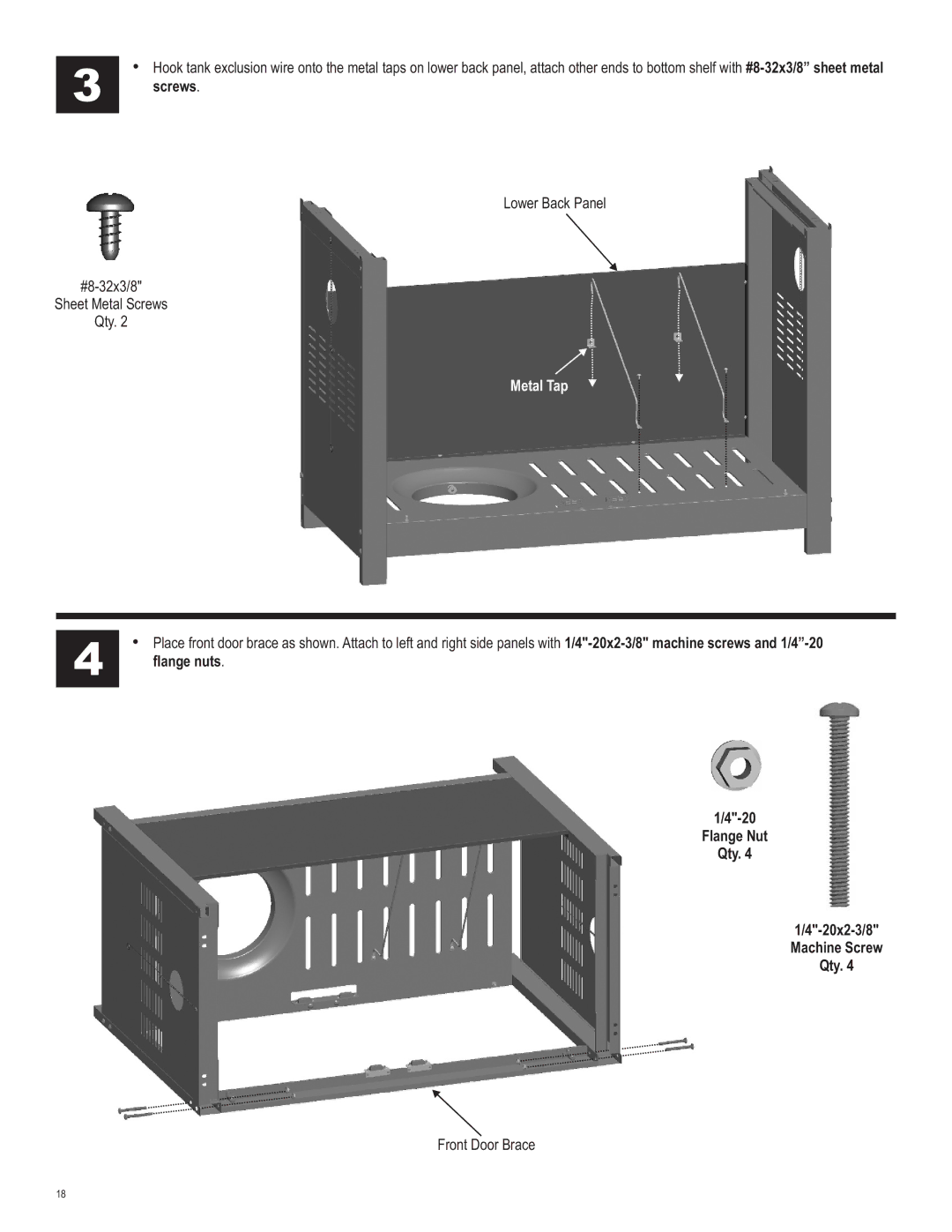 Char-Broil 463230510 manual Screws, Metal Tap, Flange Nut Qty 20x2-3/8 Machine Screw Qty 