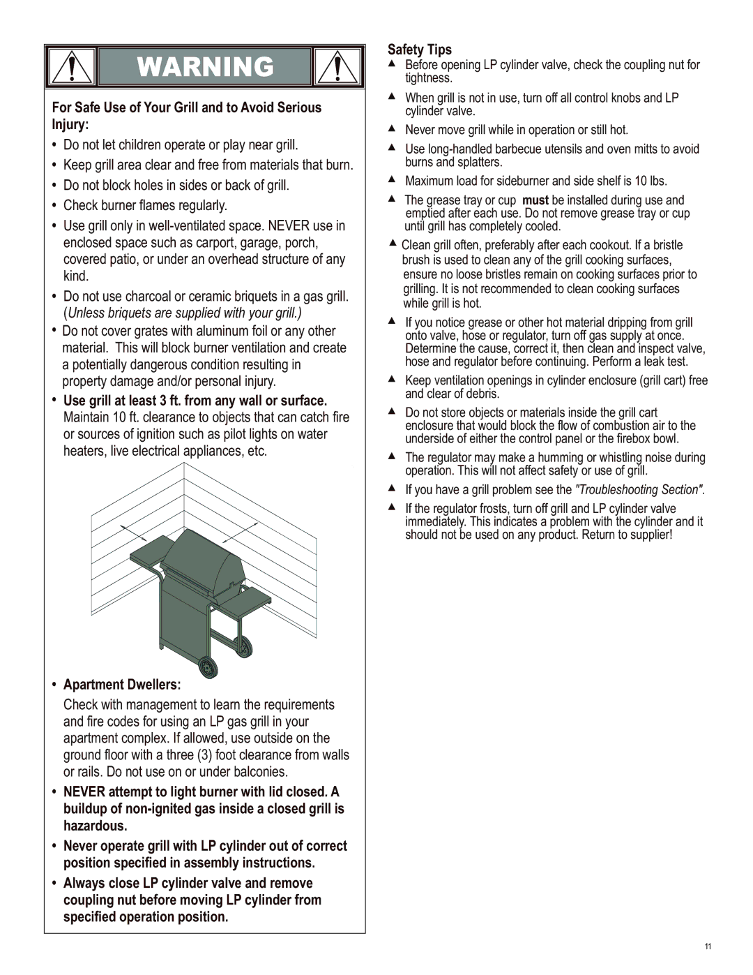 Char-Broil 463230513 manual Safety Tips, For Safe Use of Your Grill and to Avoid Serious, Injury, Apartment Dwellers 