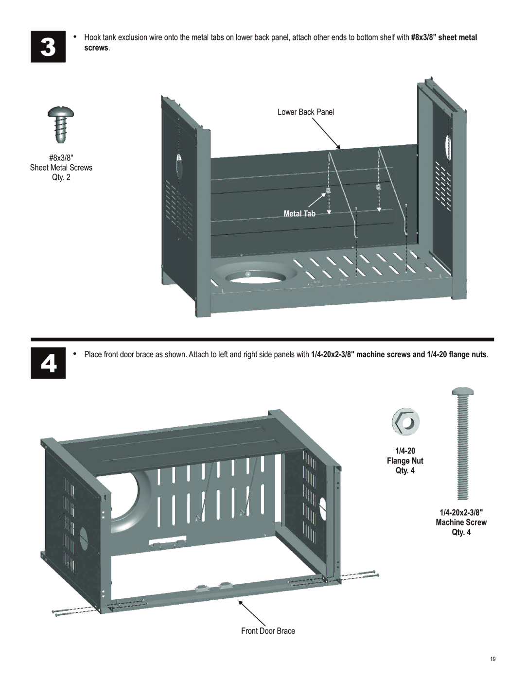 Char-Broil 463230513 manual Screws, Metal Tab, Flange Nut Qty 20x2-3/8 Machine Screw 