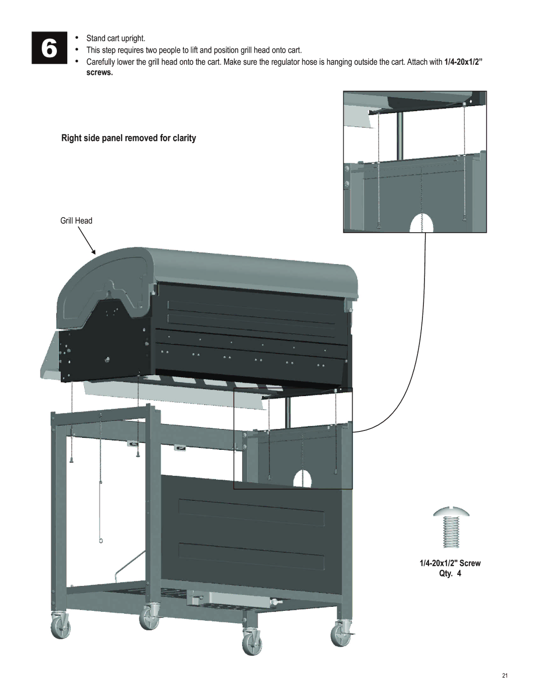 Char-Broil 463230513 manual Right side panel removed for clarity, 20x1/2 Screw Qty 