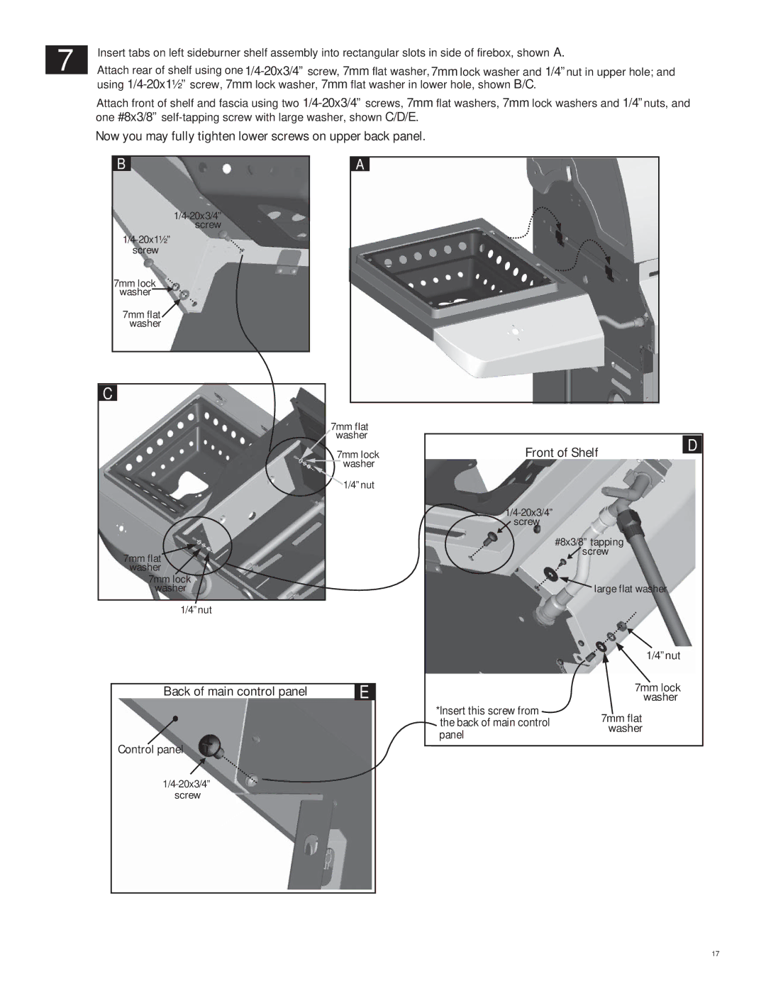 Char-Broil 463231711 manual Now you may fully tighten lower screws on upper back panel 