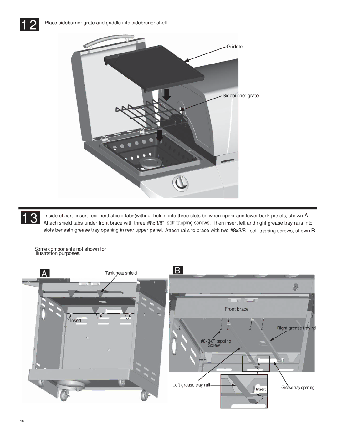 Char-Broil 463231711 manual Place sideburner grate and griddle. into sidebruner shelf 