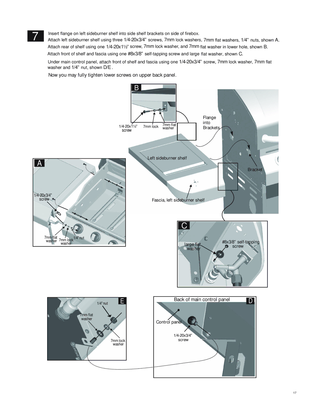 Char-Broil 463232011 manual Now you may fully tighten lower screws on upper back panel 