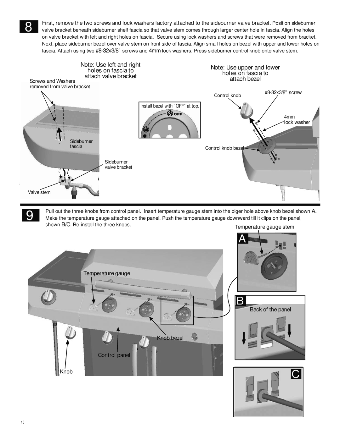 Char-Broil 463232011 manual Holes on fascia to Attach valve bracket 