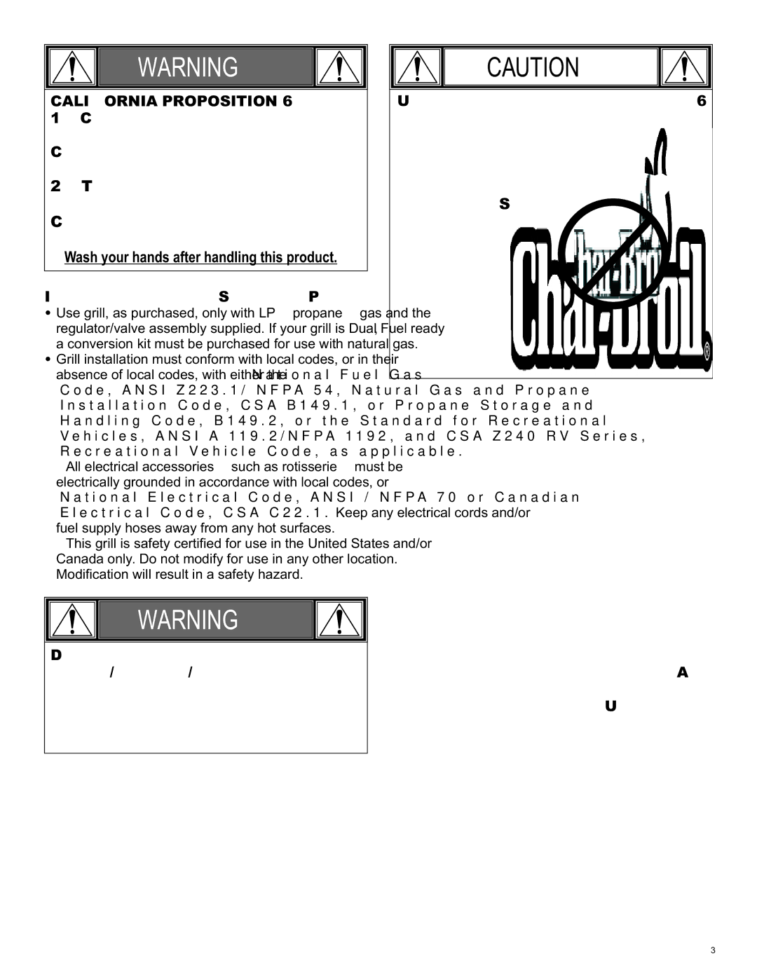 Char-Broil 463232011 manual California Proposition, Installation Safety Precautions 