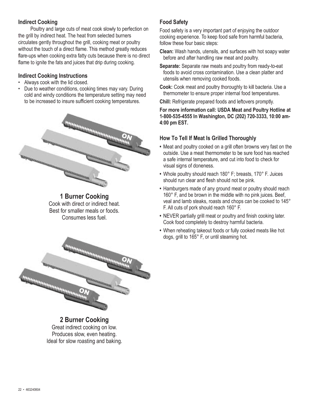 Char-Broil 463240804 manual Indirect Cooking Instructions, Food Safety, How To Tell If Meat Is Grilled Thoroughly 