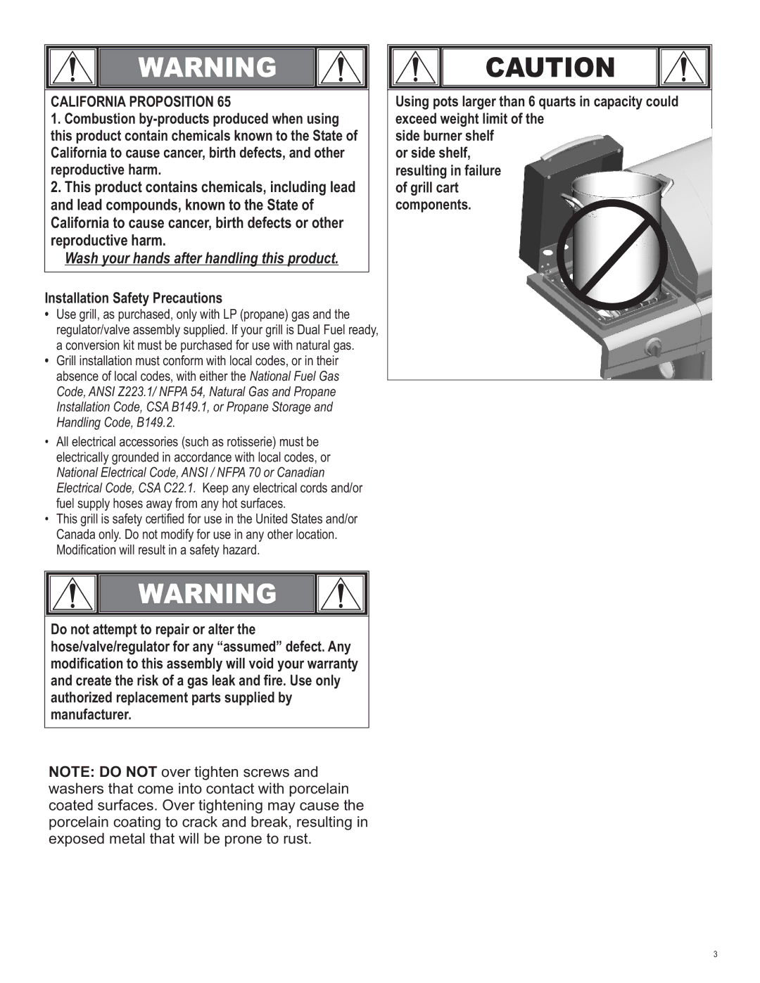 Char-Broil 463243812 manual California Proposition, Installation Safety Precautions 