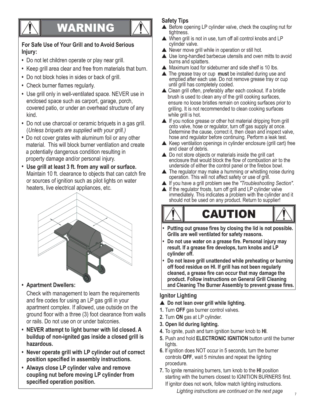 Char-Broil 463243812 For Safe Use of Your Grill and to Avoid Serious Injury, Ignitor Lighting, Open lid during lighting 