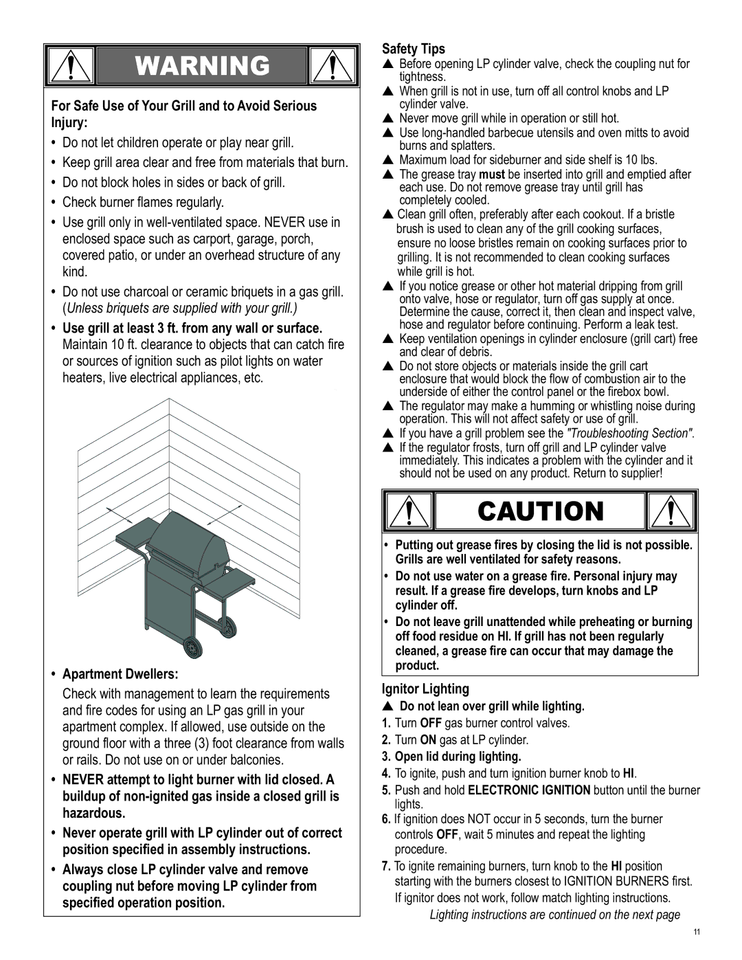 Char-Broil 463244011 For Safe Use of Your Grill and to Avoid Serious Injury, Ignitor Lighting, Open lid during lighting 