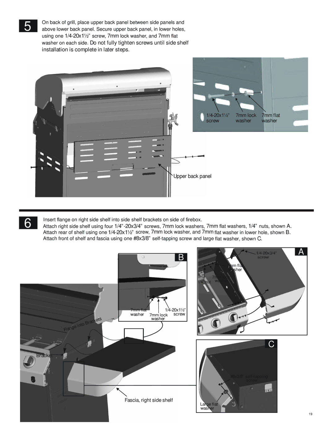 Char-Broil 463244011 manual Upper back panel 