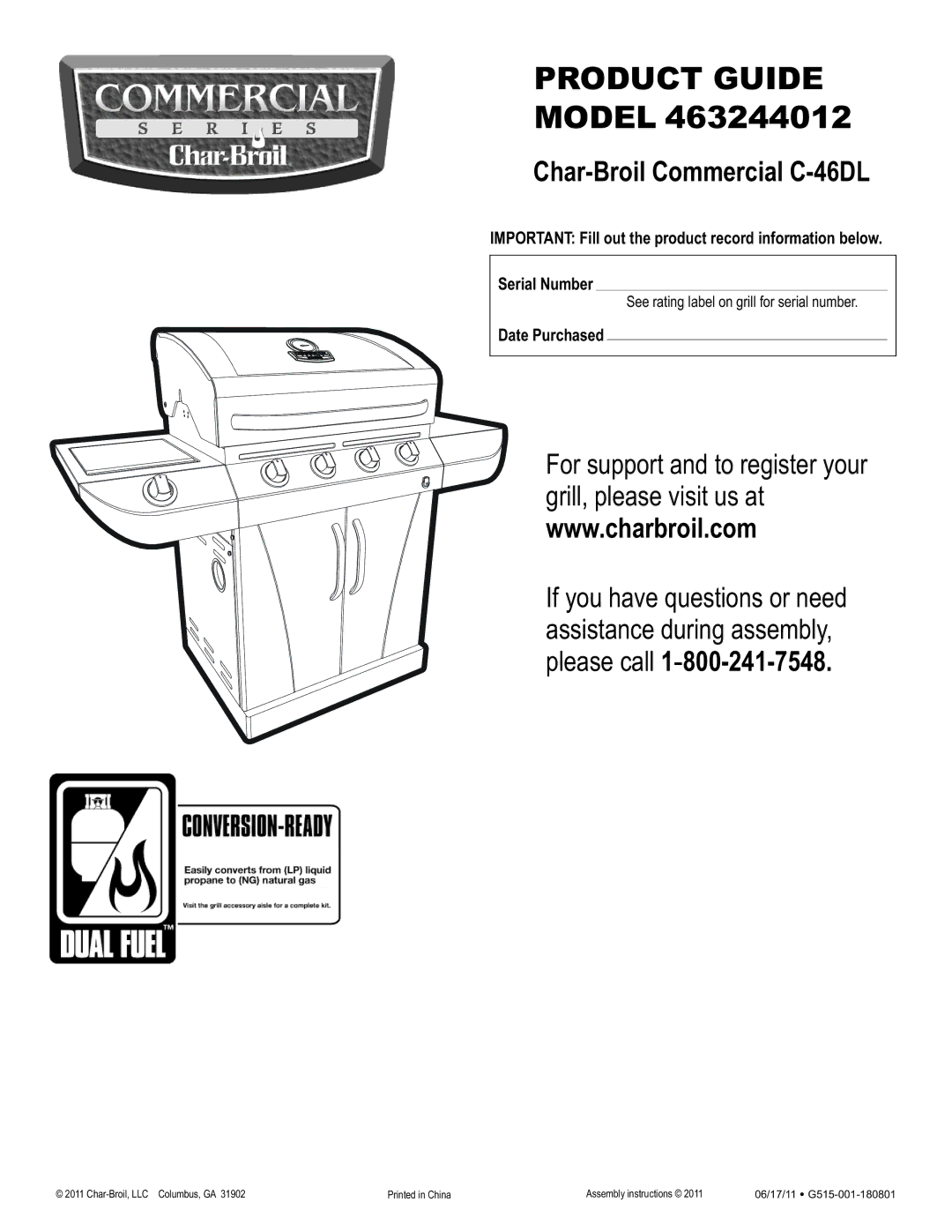 Char-Broil 463244012 manual Product Guide, Date Purchased 