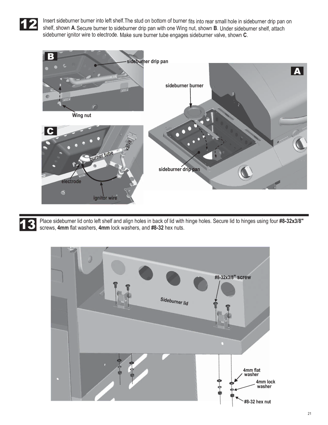 Char-Broil 463247311 manual Sideburner lid 