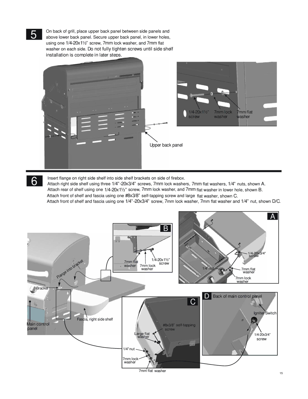 Char-Broil 463247412 manual Upper back panel 