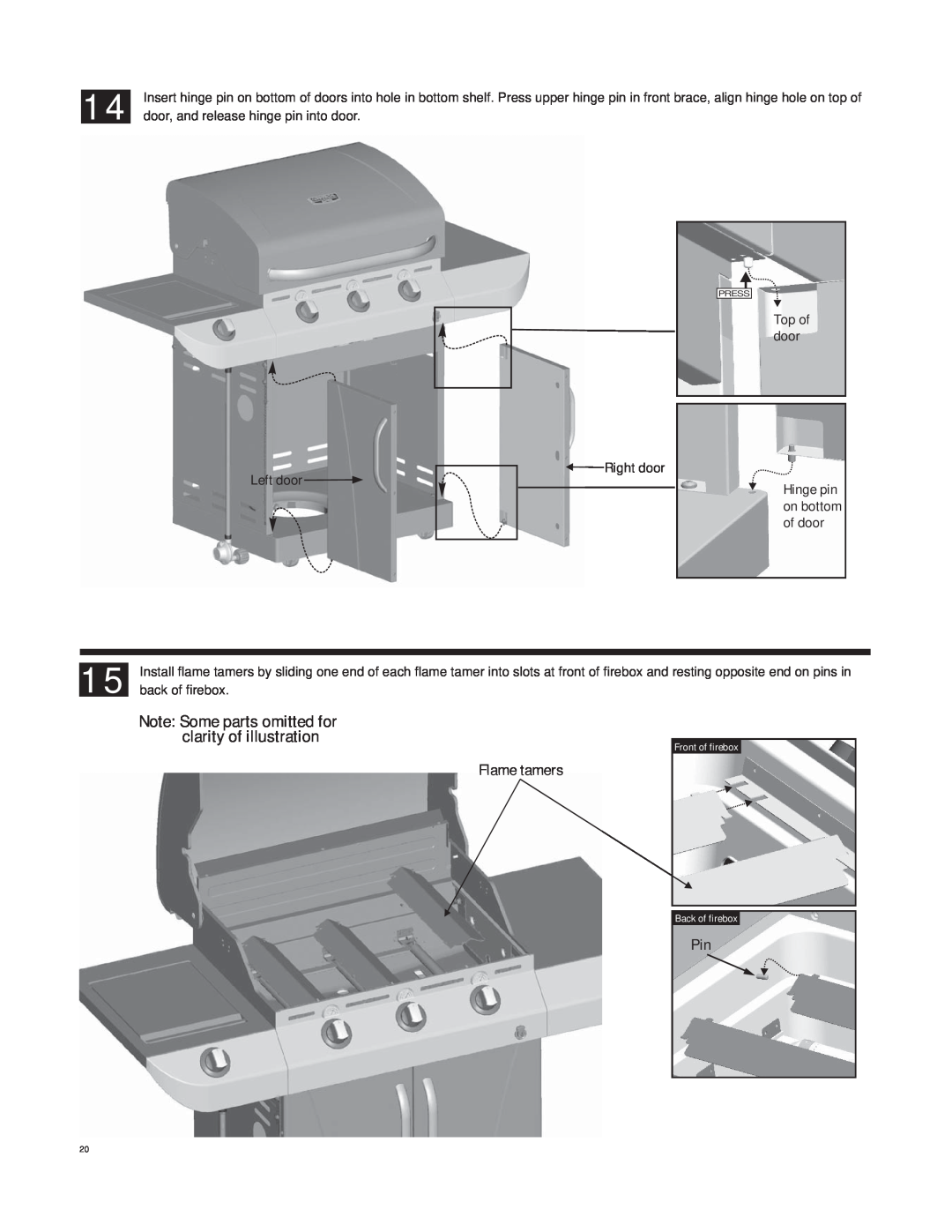 Char-Broil 463247412 manual Note Some parts omitted for clarity of illustration, Flame tamers 