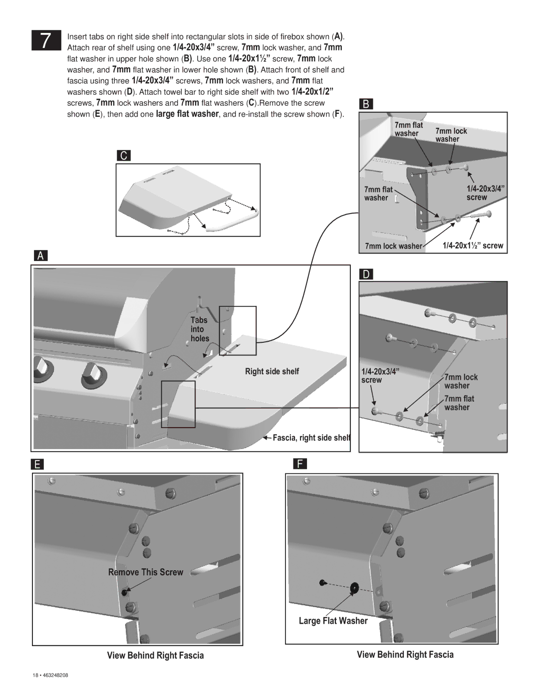 Char-Broil 463248208 manual Remove This Screw Large Flat Washer View Behind Right Fascia 