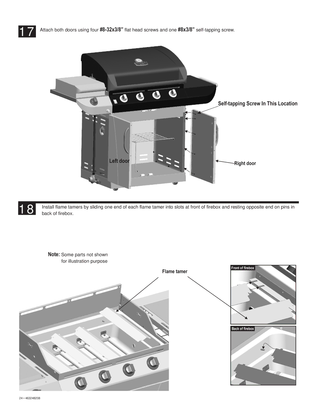 Char-Broil 463248208 manual Self-tapping Screw In This Location Left door 