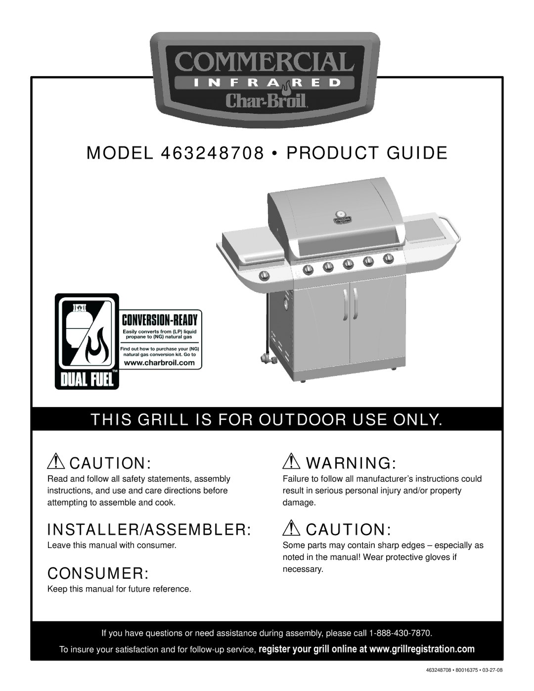 Char-Broil manual Model 463248708 Product Guide 