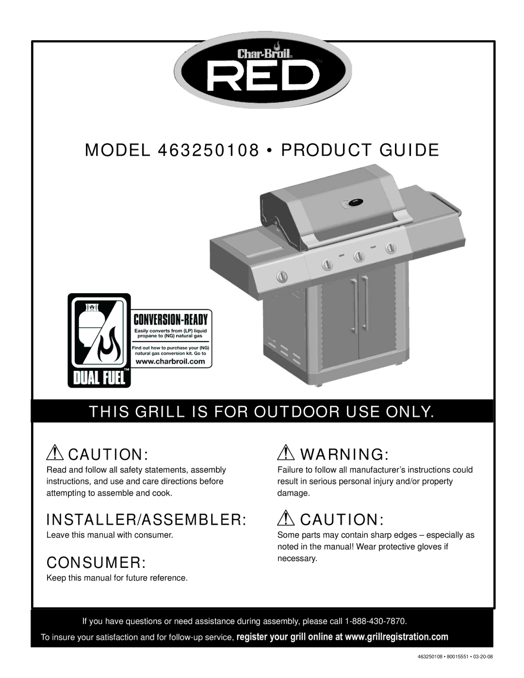 Char-Broil manual Model 463250108 Product Guide 