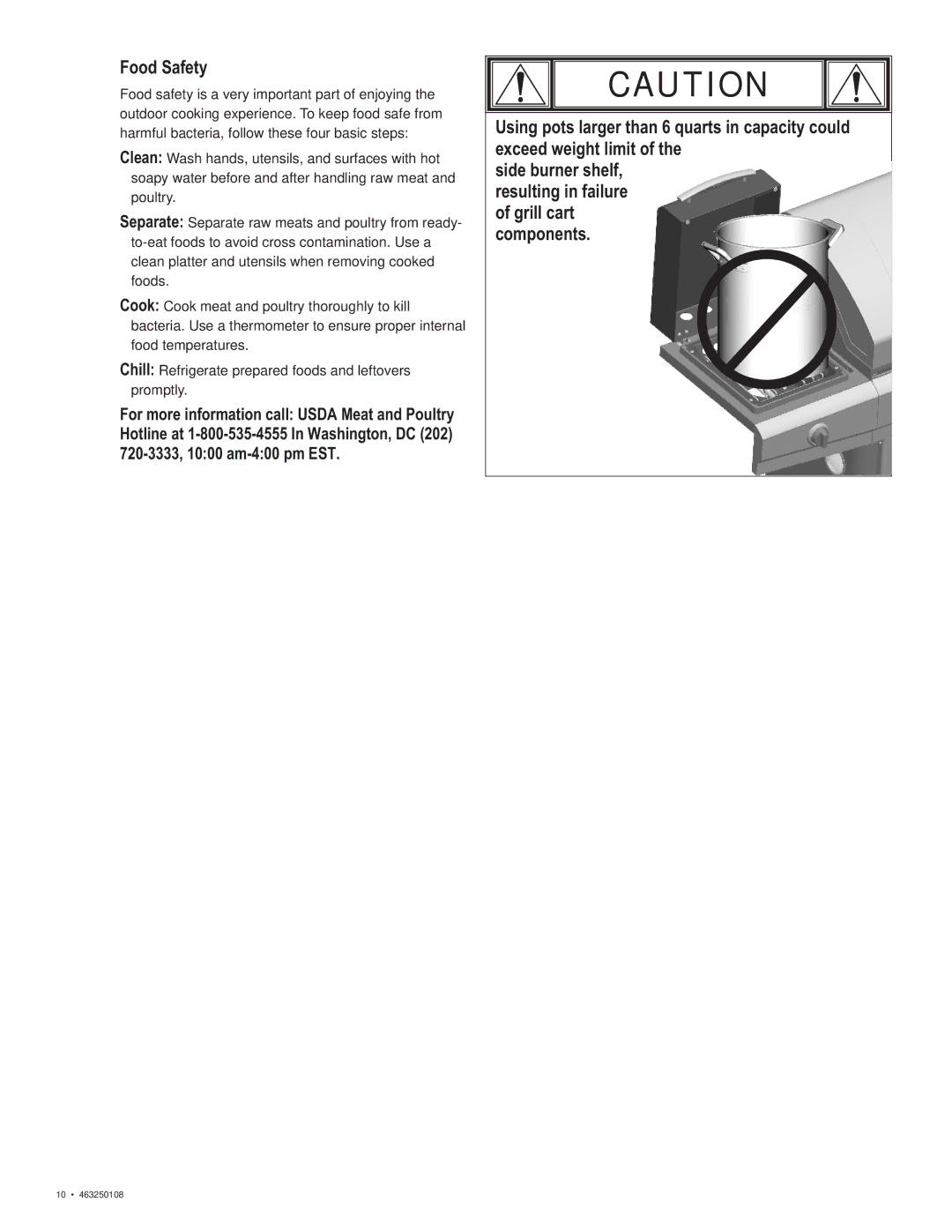 Char-Broil 463250108 manual Food Safety 