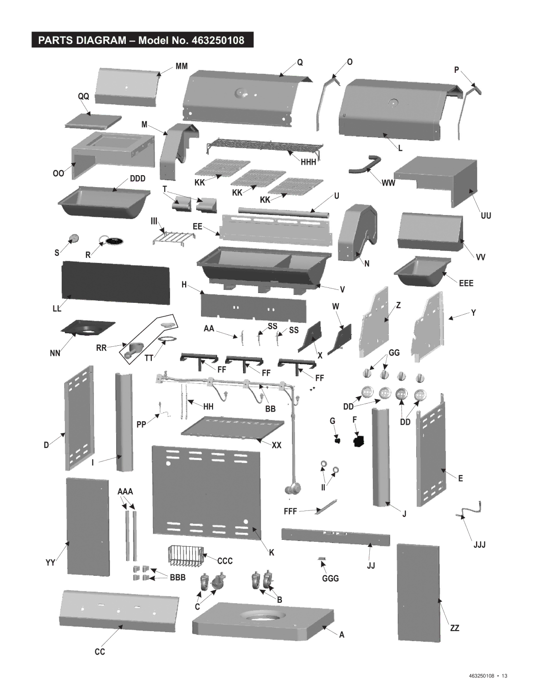 Char-Broil 463250108 manual Parts Diagram Model No 