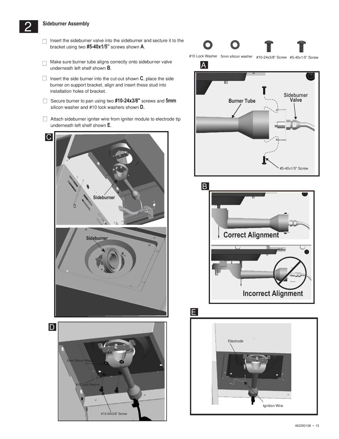 Char-Broil 463250108 manual Sideburner Assembly, Burner Tube, Valve 