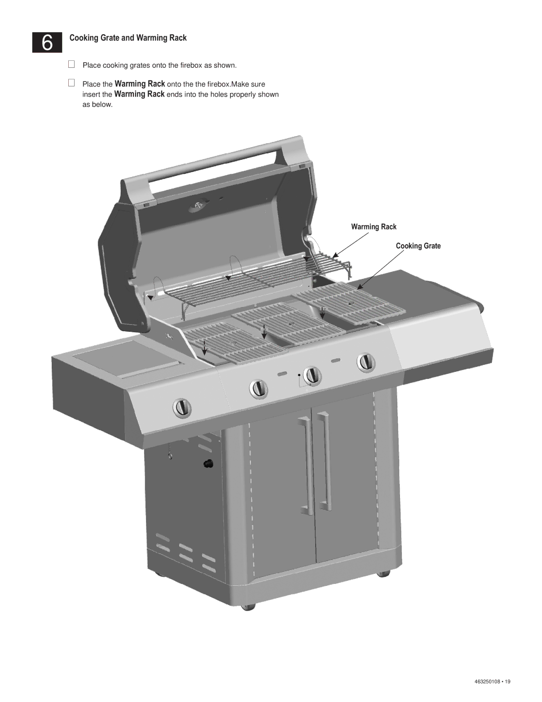 Char-Broil 463250108 manual Cooking Grate and Warming Rack 