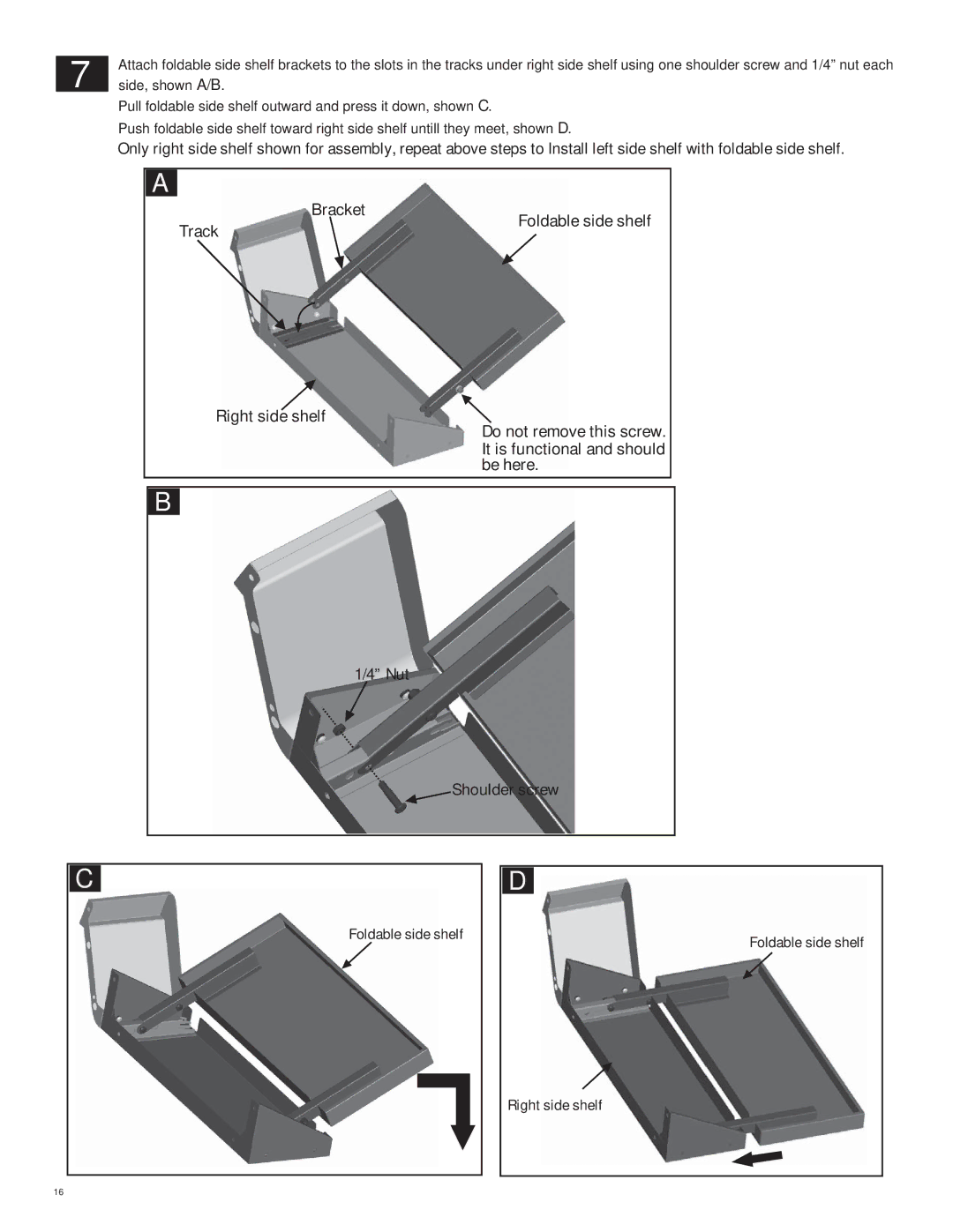 Char-Broil 463250211 manual Foldable side shelf 