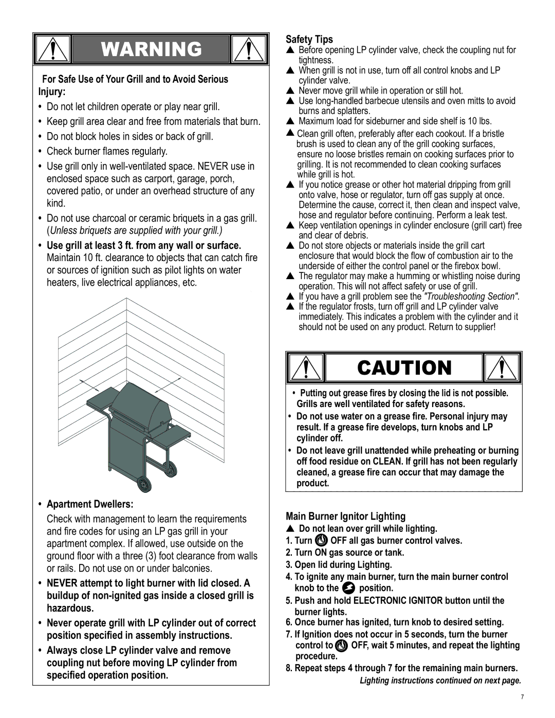 Char-Broil 463250211 manual For Safe Use of Your Grill and to Avoid Serious Injury, Main Burner Ignitor Lighting 