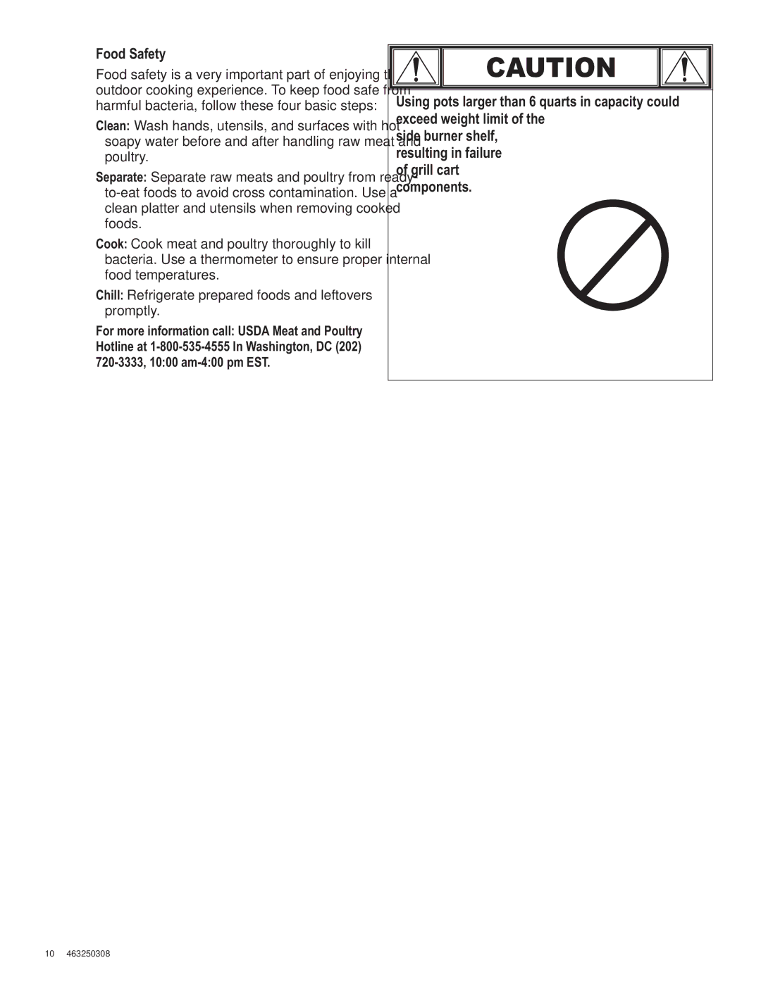 Char-Broil 463250308 manual Food Safety 