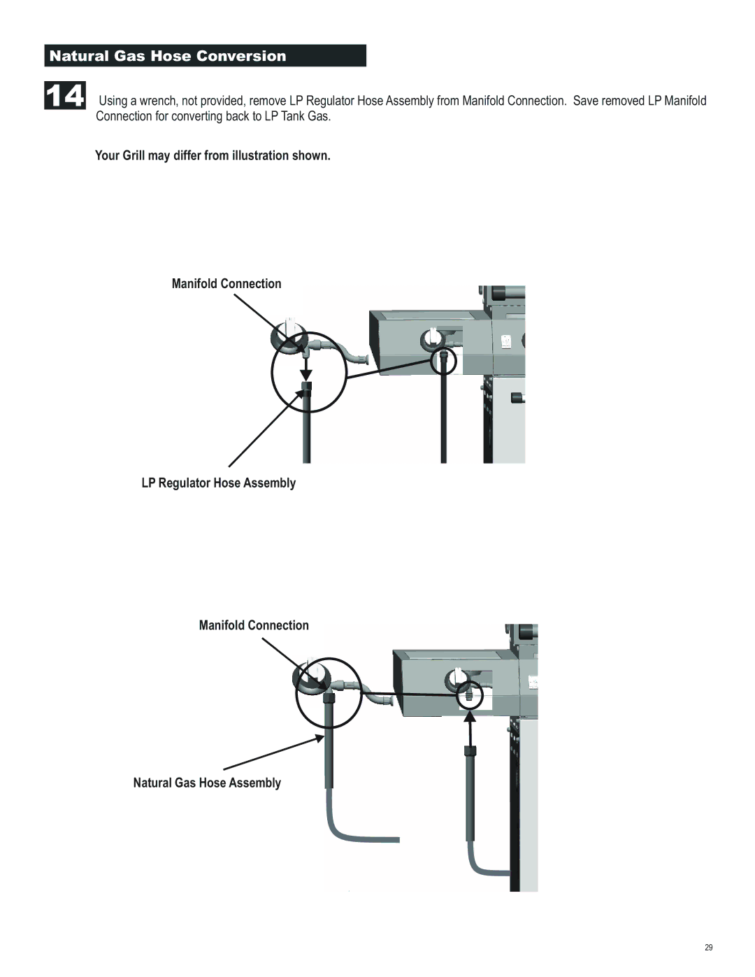 Char-Broil 463250511 manual Natural Gas Hose Conversion 