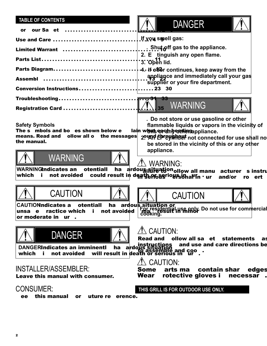 Char-Broil 463250512 manual Installer/Assembler 