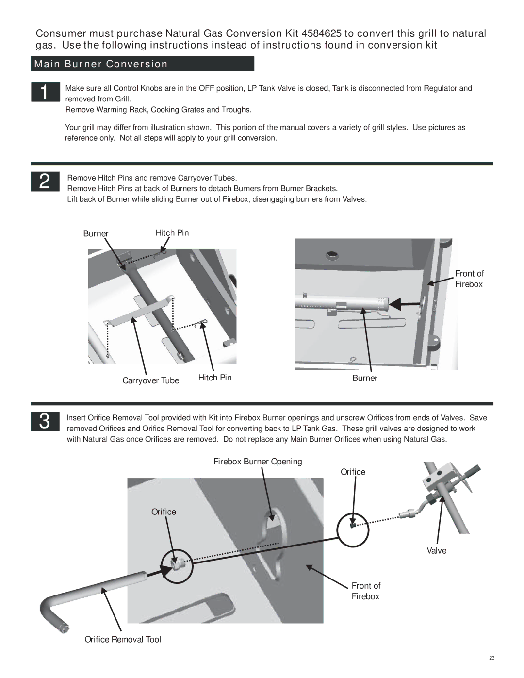 Char-Broil 463250512 manual Main Burner Conversion 